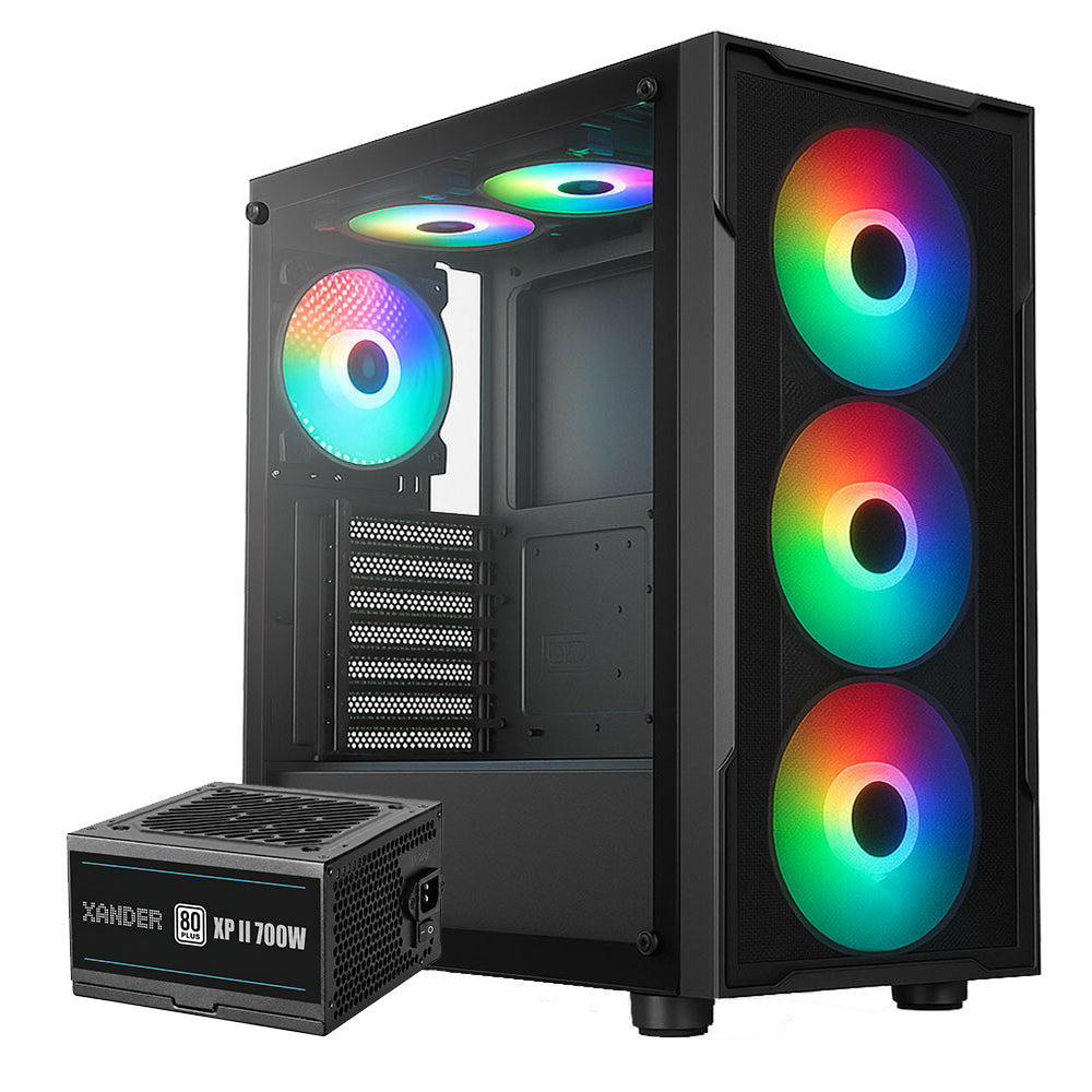 Xander Hulk Mesh ARGB Gaming Mid Tower Case + XP II 80 Plus White Power Supply 700W