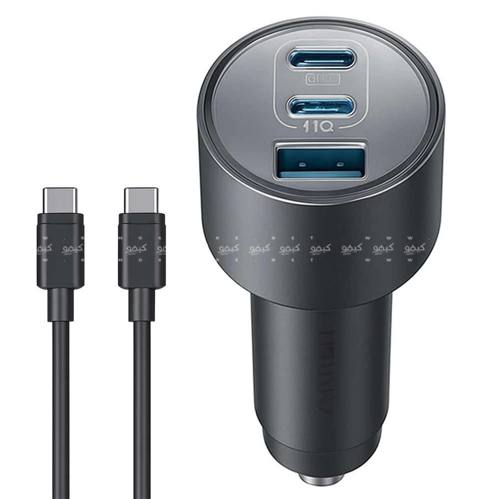 شاحن سيارة للموبايل انكر بمنفذ يو اس بي + منفذين تايب سي مع كابل تايب سي بقوة 167.5 وات شحن سريع Nano B2737HA1