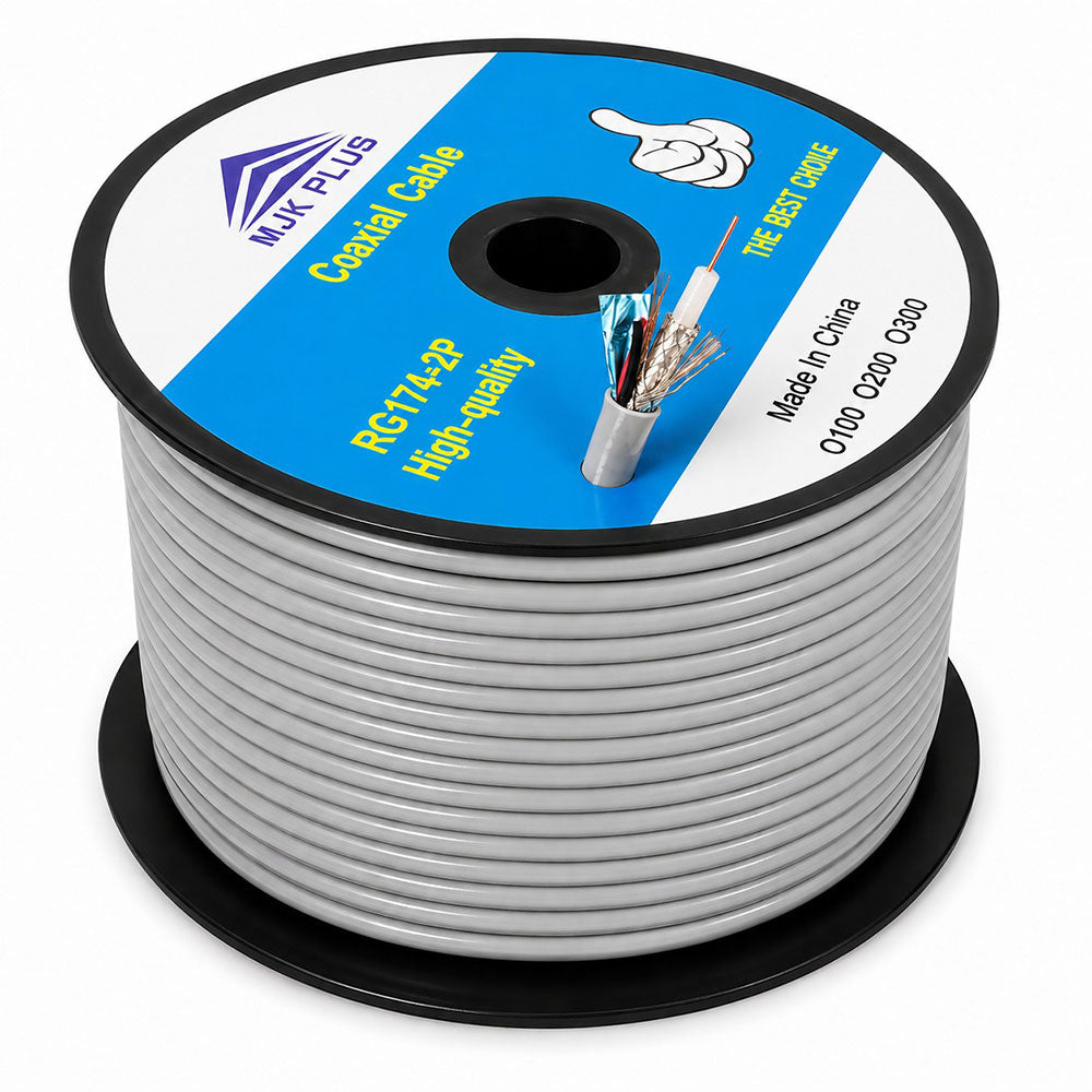 MJK Plus Coaxial Cable RG174 100m (Dual Cover) - Gray