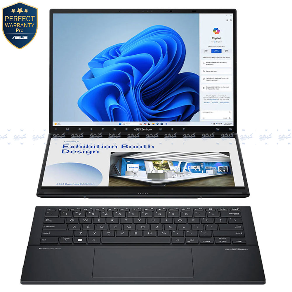 لاب توب اسوس جيمنج ZenBook DUO UX8406CA-OLED009WS (انتل كور Ultra 9 285H - رام 32 جيجابايت - هارد 2 تيرابايت M.2 NVMe - انتل Arc جرافيكس - شاشة 14.0 بوصة 120 هرتز 3K تاتش سكرين - قلم اسوس Stylus - حافظة لاب توب - ويندوز 11) - رمادي