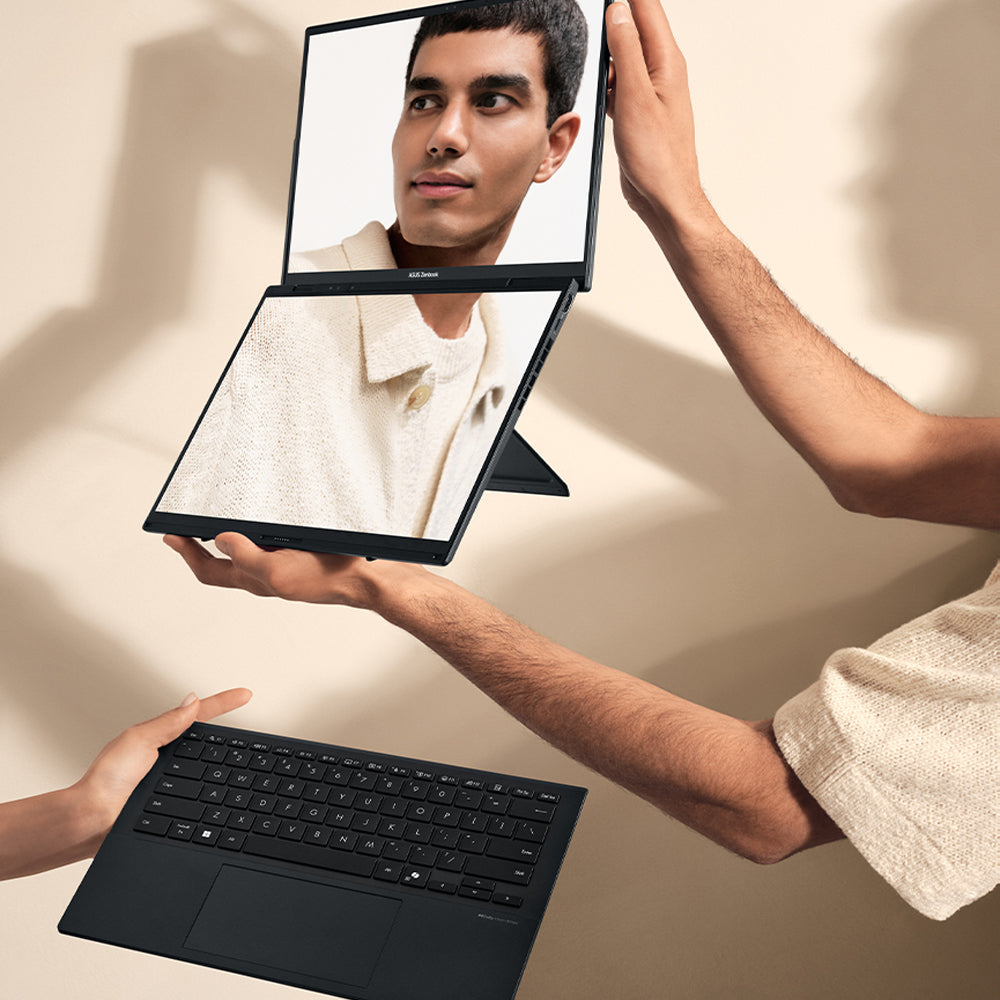 لاب توب اسوس جيمنج ZenBook DUO UX8406CA-OLED009WS (انتل كور Ultra 9 285H - رام 32 جيجابايت - هارد 2 تيرابايت M.2 NVMe - انتل Arc جرافيكس - شاشة 14.0 بوصة 120 هرتز 3K تاتش سكرين - قلم اسوس Stylus - حافظة لاب توب - ويندوز 11) - رمادي