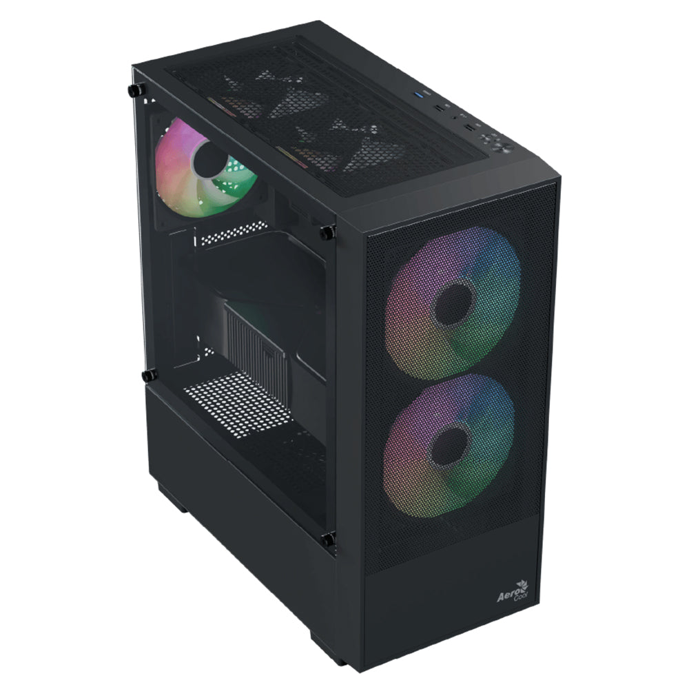 AeroCool B508A Flow ARGB Gaming Mid Tower Case + Lux 80 Plus Bronze Power Supply 650W - Black