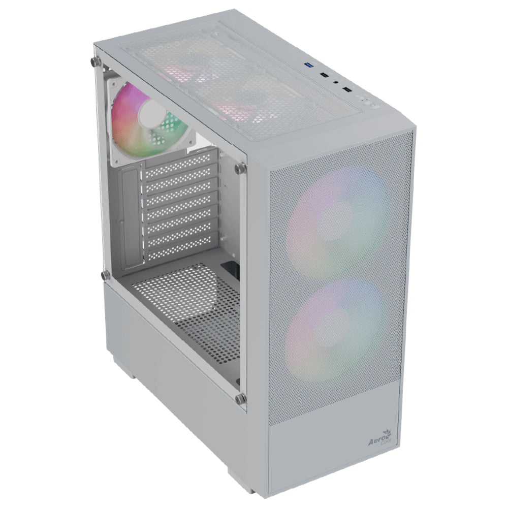 AeroCool B508A Flow ARGB Gaming Mid Tower Case + Lux 80 Plus Bronze Power Supply 650W - White