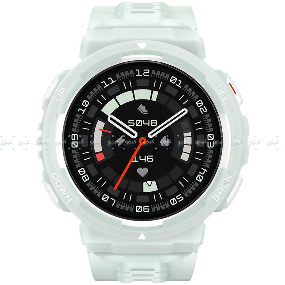 ساعة سمارت أمازفيت Active Edge تدعم (GPS) 43 ملم - هيكل بلاستيك مع سوار TPU أخضر فاتح