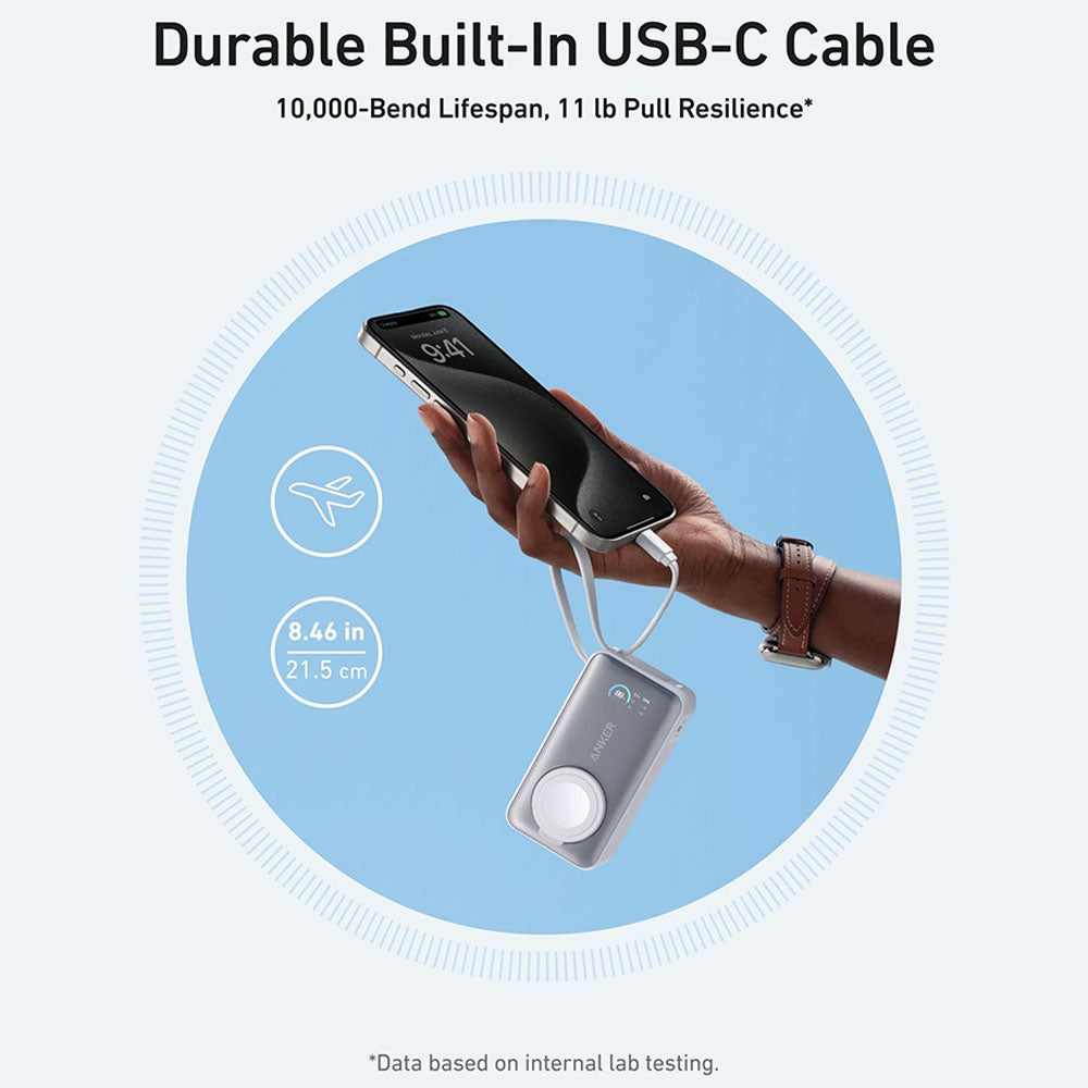باور بانك انكر MagGo لاسلكي مغناطيسي بمنفذ تايب سي 30 وات 10000 مللي أمبير شحن سريع كابل تايب سي مدمج مع شاحن الساعة