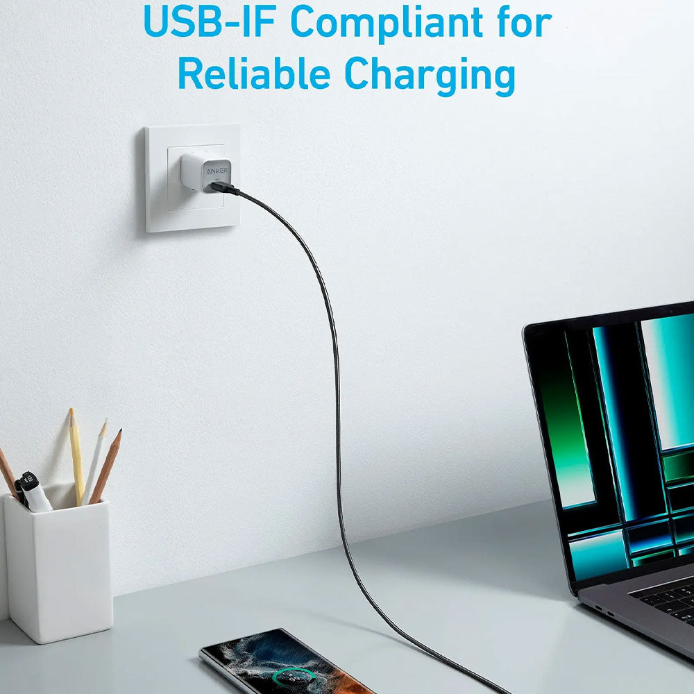 كابل شاحن موبايل انكر تايب سي بمنفذ تايب سي 60 وات شحن سريع 322 A81F6H11