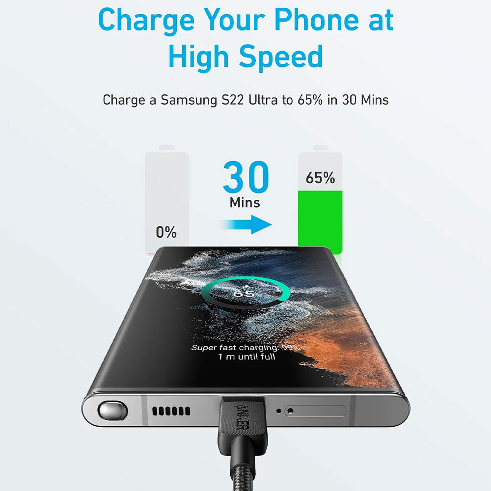 كابل شاحن موبايل انكر تايب سي بمنفذ تايب سي 60 وات شحن سريع 1.8 متر322 A81F6H11