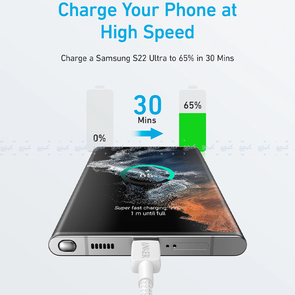 Anker A81F5H21 PD Type-C To Type-C Cable 60W Fast Charging 0.9m - White