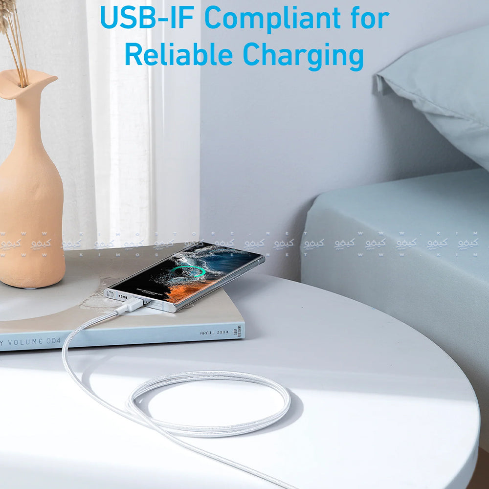 Anker A81F5H21 PD Type-C To Type-C Cable 60W Fast Charging 0.9m - White