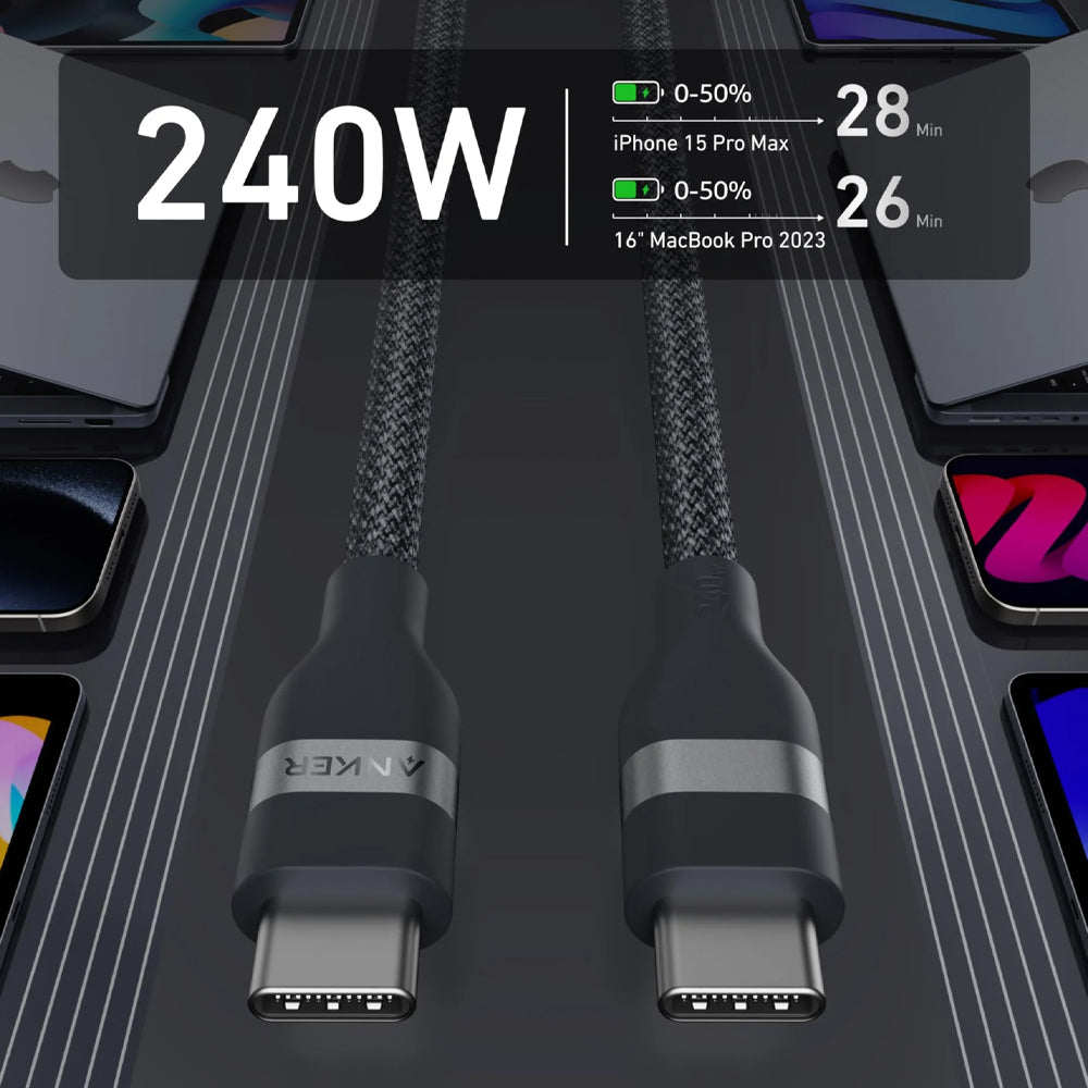 Anker A82E2H12 PD Type-C To Type-C Cable 240W Fast Charging 1.8m - Black