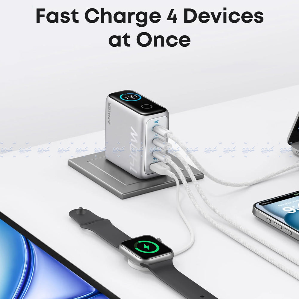 Anker B2697G41 Wall Charger 3x PD Type-C + USB + Type-C Cable 140W Fast Charging - Silver