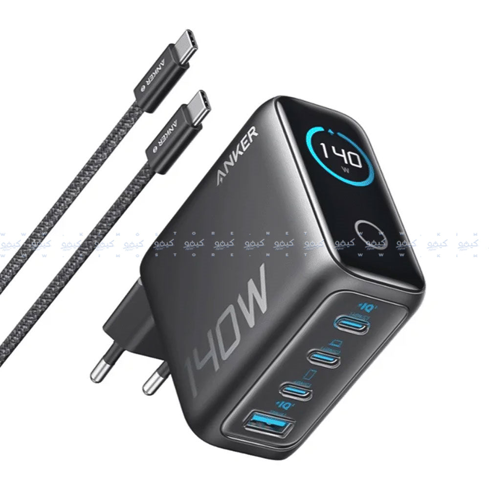 Anker B2697GZ1 Wall Charger 3x PD Type-C + USB + Type-C Cable 140W Fast Charging - Dark Gray