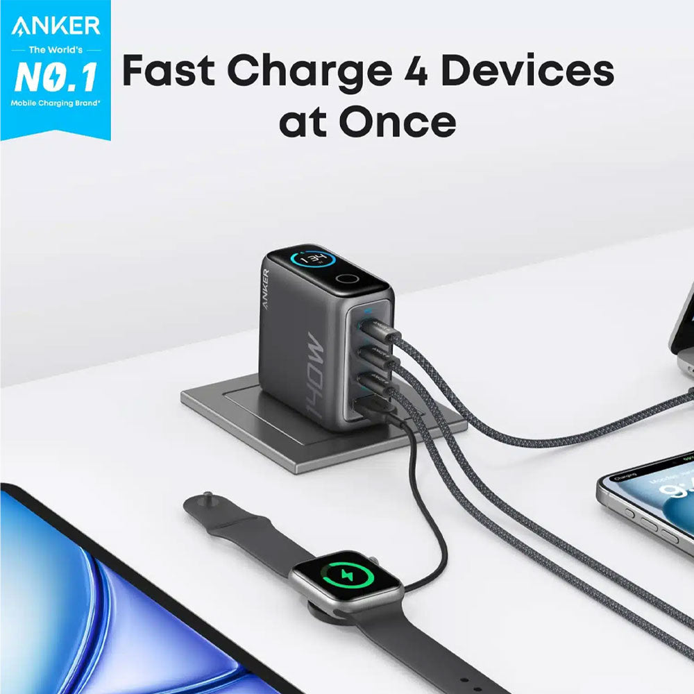 شاحن حائط انكر 3 منافذ تايب سي PD + منفذ يو اس بي مع كابل تايب سي بقوة 140 وات شحن سريع B2697GZ1