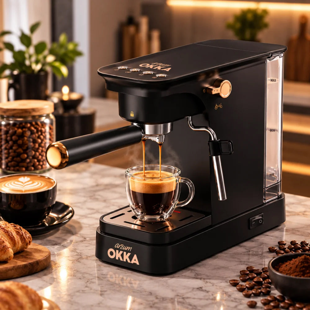 ماكينة قهوة الإسبريسو أرزوم أوكا سيمي اوتوماتيك 1400 وات Barista Solo OK0059-04 - أسود نحاسي