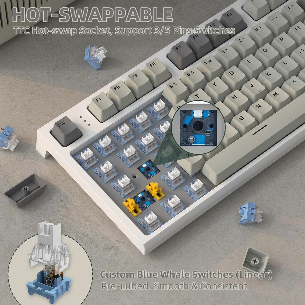 Attack Shark K86 Blue Whale Switch Triple Mode Rechargeable Bluetooth Wireless & Wired RGB Gaming Keyboard English & Arabic