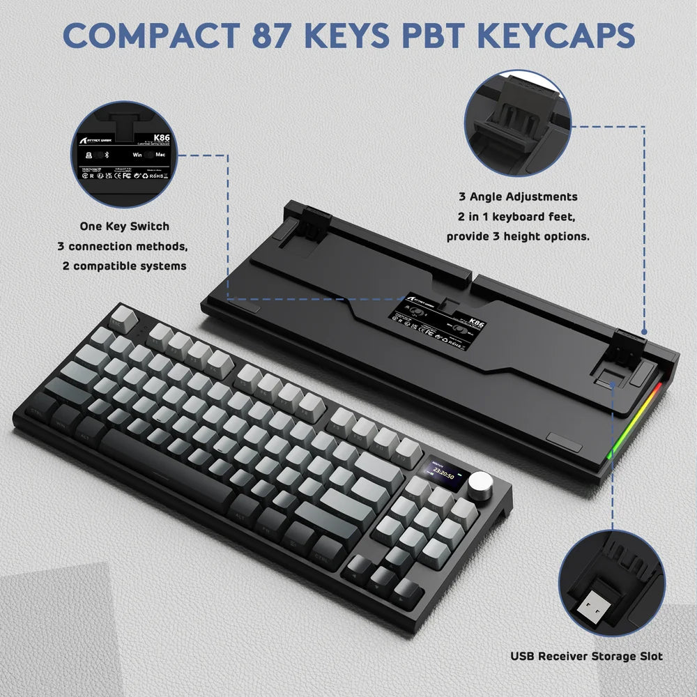 Attack Shark K86 Blue Whale Switch Triple Mode Rechargeable Bluetooth Wireless & Wired RGB Gaming Keyboard English & Arabic