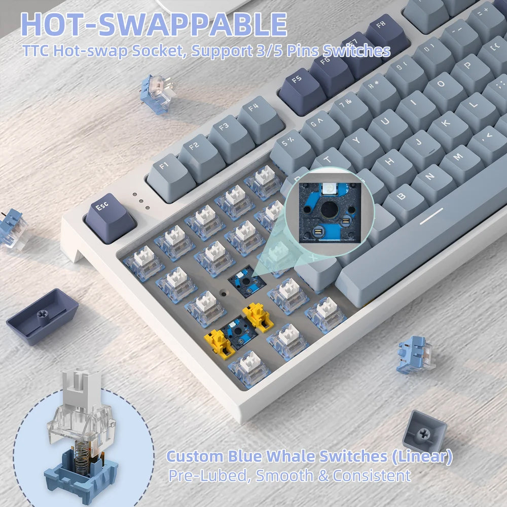 Attack Shark K86 Blue Whale Switch Triple Mode Rechargeable Bluetooth Wireless & Wired RGB Gaming Keyboard English & Arabic