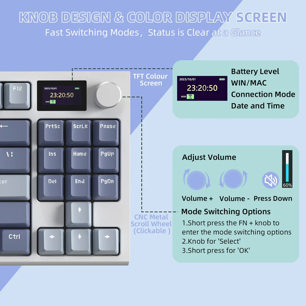 Attack Shark K86 Blue Whale Switch Triple Mode Rechargeable Bluetooth Wireless & Wired RGB Gaming Keyboard English & Arabic