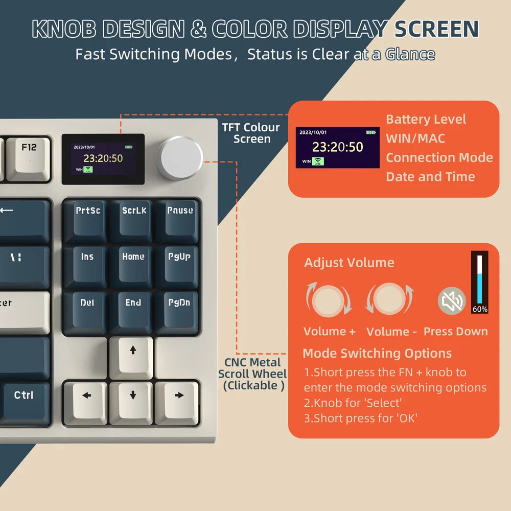 Attack Shark K86 Blue Whale Switch Triple Mode Rechargeable Bluetooth Wireless & Wired RGB Gaming Keyboard English & Arabic