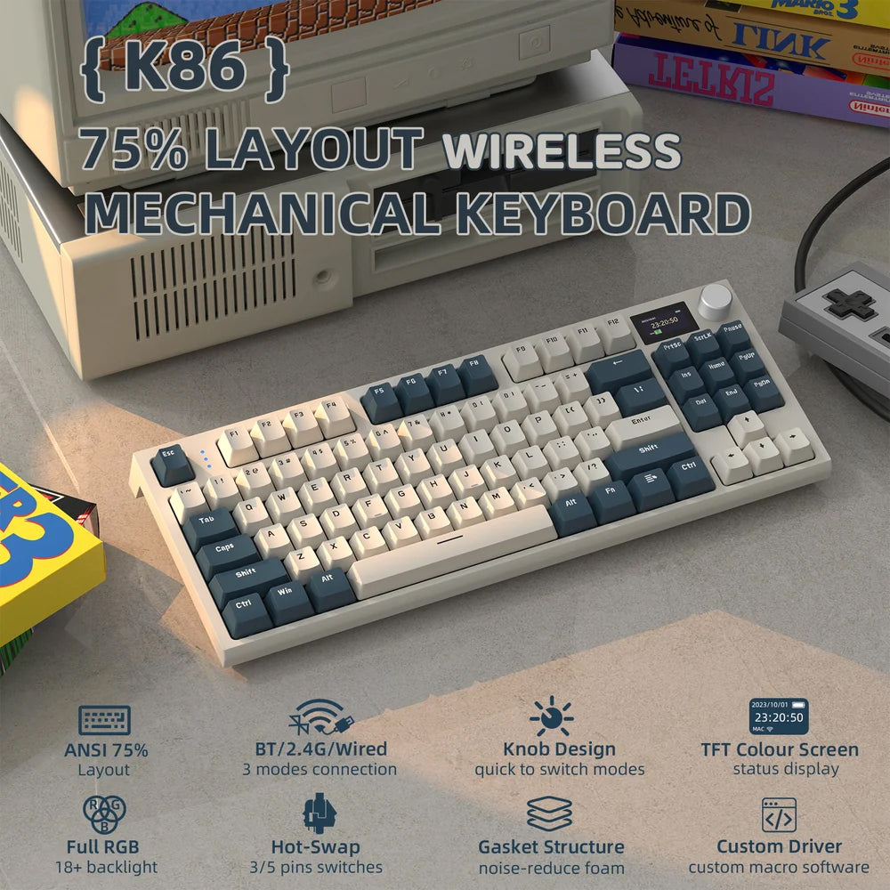 Attack Shark K86 Blue Whale Switch Triple Mode Rechargeable Bluetooth Wireless & Wired RGB Gaming Keyboard English & Arabic