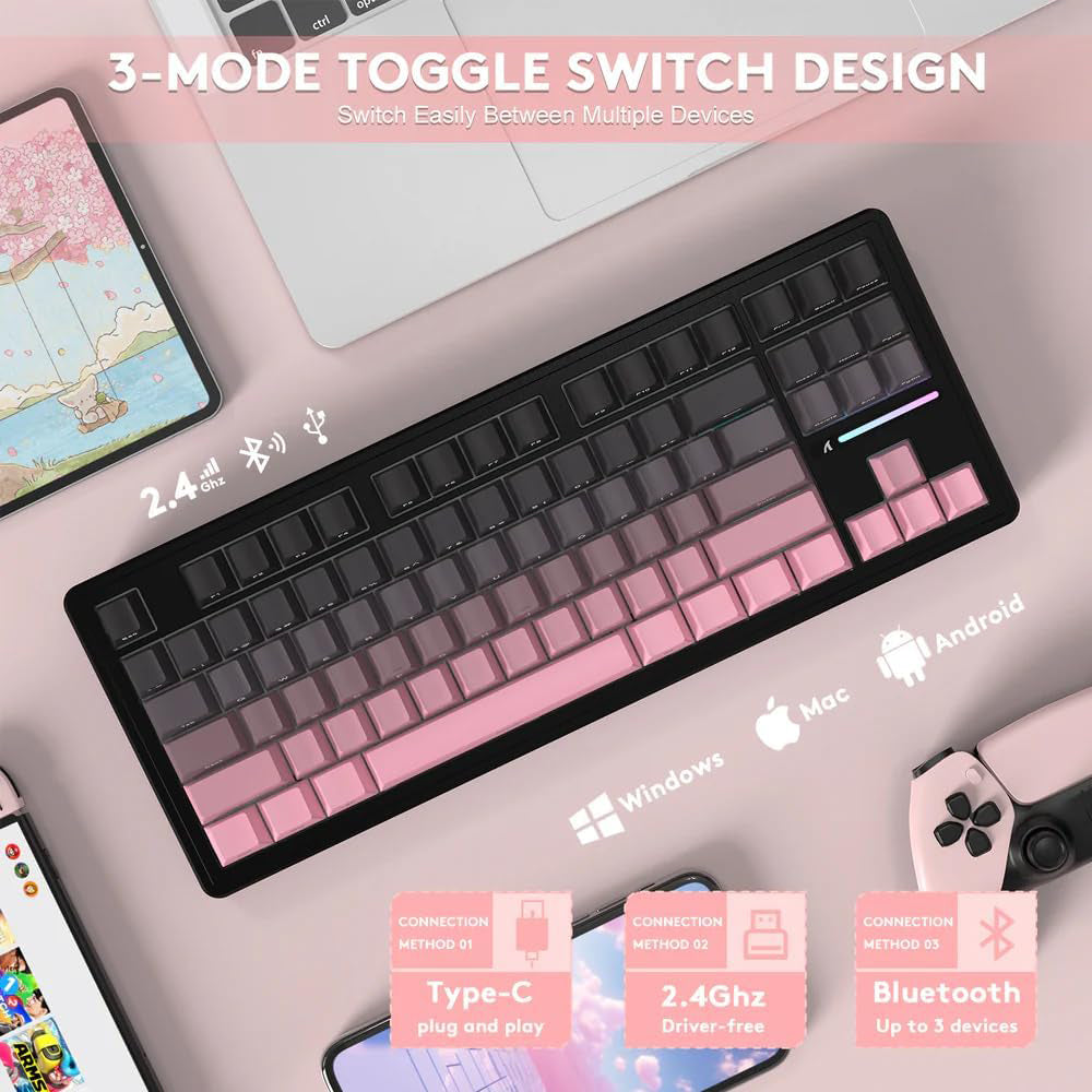 Attack Shark M87PROV2RGB White Jade Switch Triple Mode Rechargeable Bluetooth Wireless & Wired RGB Gaming Keyboard English & Arabic