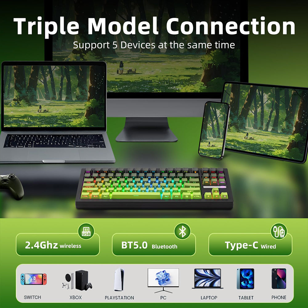 Attack Shark M87PROV2RGB White Jade Switch Triple Mode Rechargeable Bluetooth Wireless & Wired RGB Gaming Keyboard English & Arabic