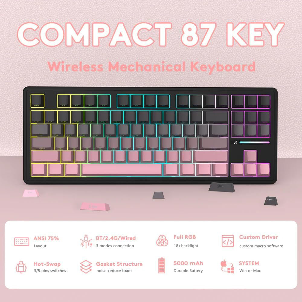 Attack Shark M87PROV2RGB White Jade Switch Triple Mode Rechargeable Bluetooth Wireless & Wired RGB Gaming Keyboard English & Arabic