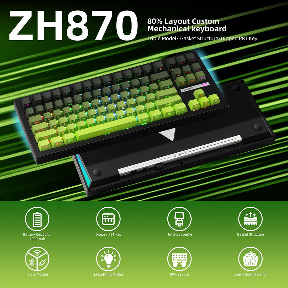 Attack Shark M87PROV2RGB White Jade Switch Triple Mode Rechargeable Bluetooth Wireless & Wired RGB Gaming Keyboard English & Arabic