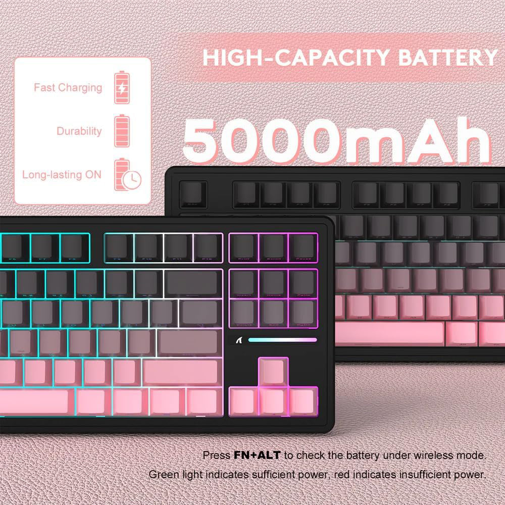 Attack Shark M87PROV2RGB White Jade Switch Triple Mode Rechargeable Bluetooth Wireless & Wired RGB Gaming Keyboard English & Arabic