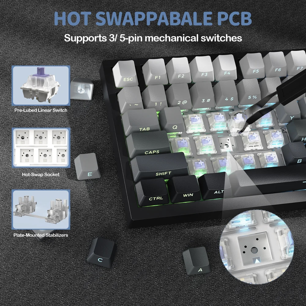 Attack Shark X820 Ultra Gift Switch Triple Mode Rechargeable Bluetooth Wireless & Wired RGB Gaming Keyboard English & Arabic