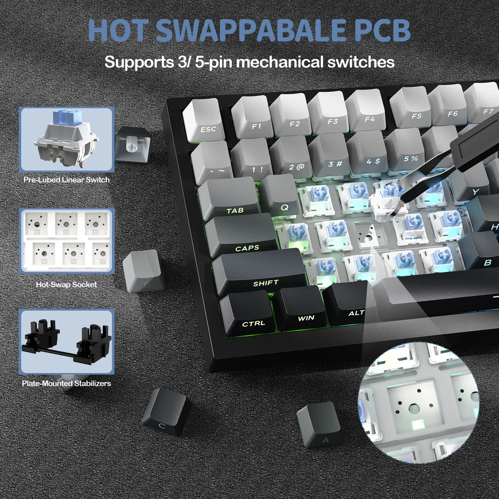 Attack Shark X820 Ultra Gift Switch Triple Mode Rechargeable Bluetooth Wireless & Wired RGB Gaming Keyboard English & Arabic