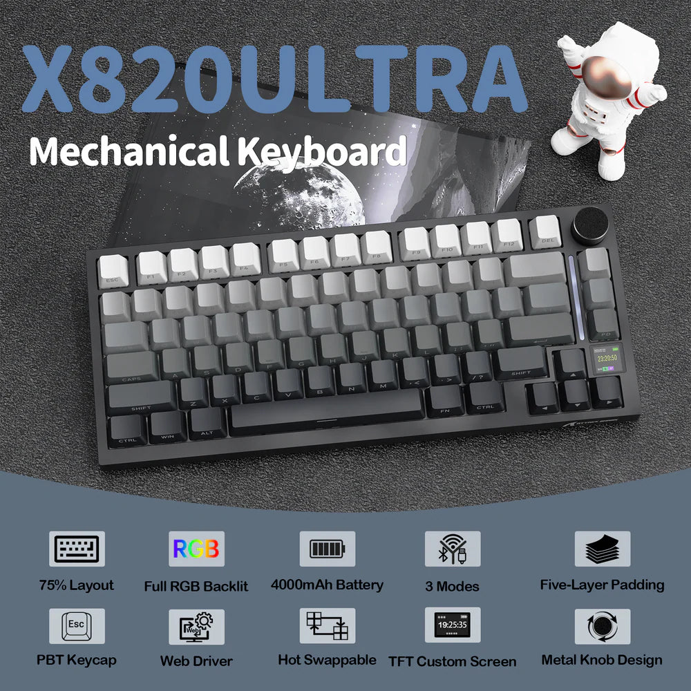 Attack Shark X820 Ultra Gift Switch Triple Mode Rechargeable Bluetooth Wireless & Wired RGB Gaming Keyboard English & Arabic