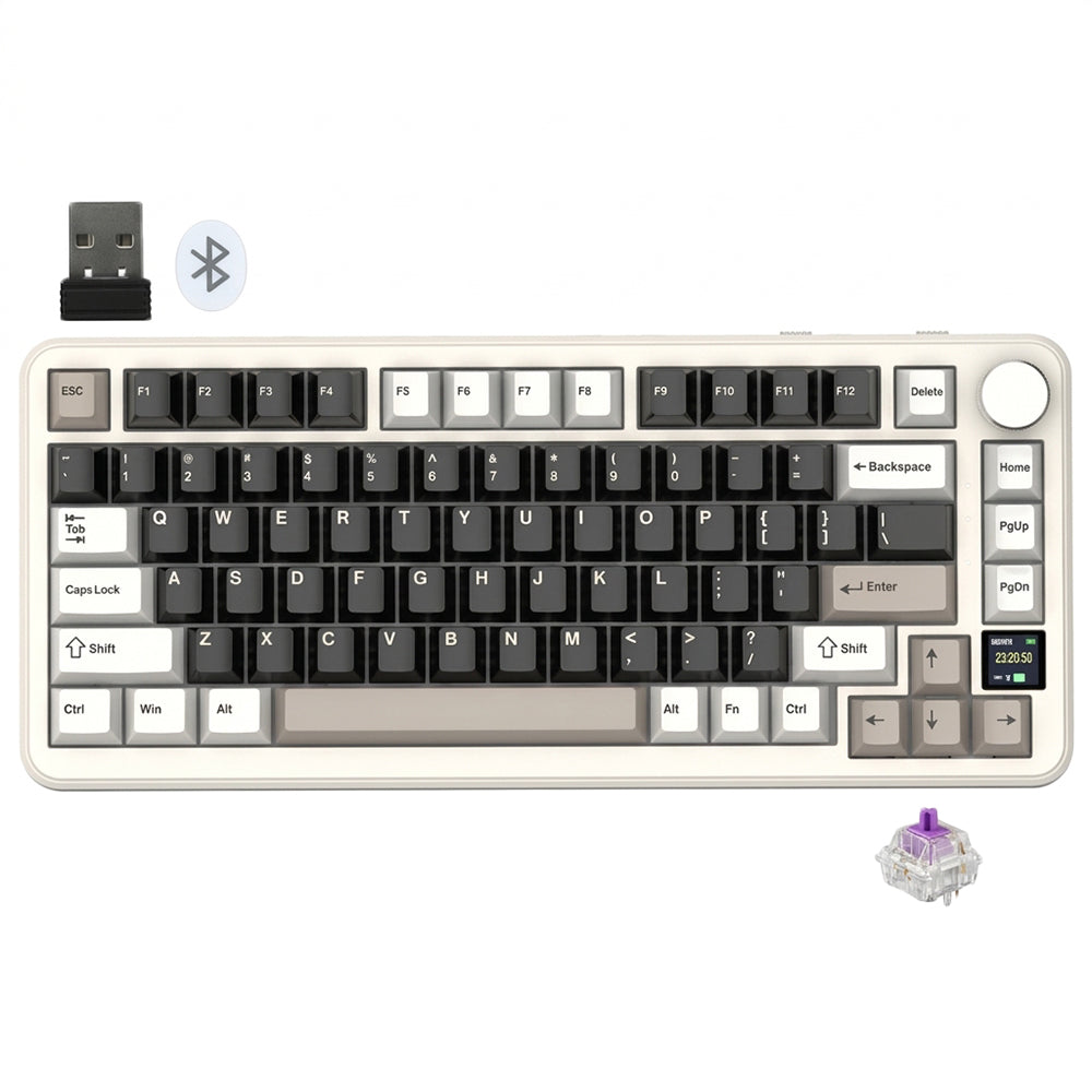 Attack Shark X85Pro Bluebreey Switch Triple Mode Rechargeable Bluetooth Wireless & Wired RGB Gaming Keyboard English & Arabic - White Cheese