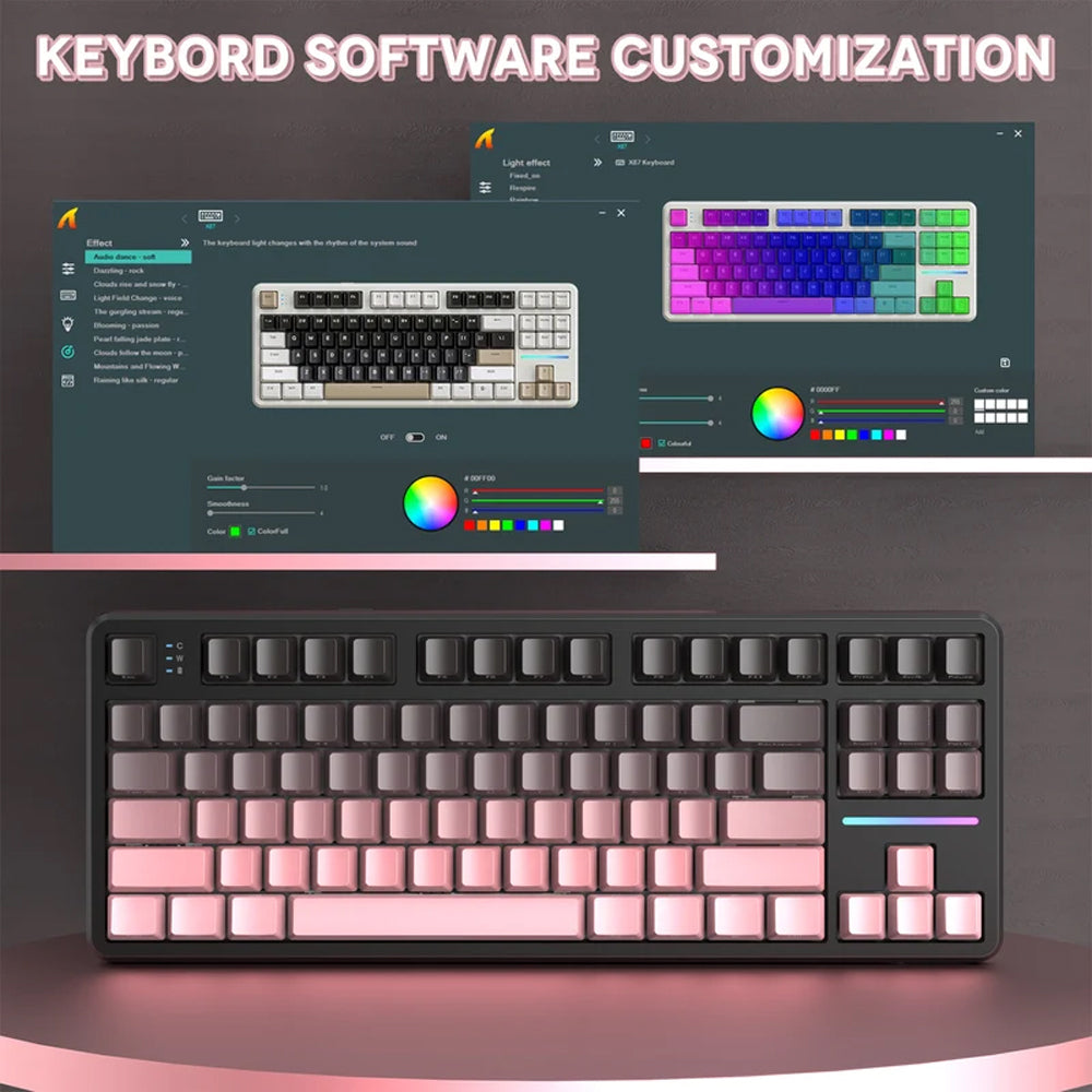 كيبورد أتاك شارك سلكي و لاسلكي بلوتوث ثلاثي الوضع قابل للشحن RGB جيمنج سويتش ستروبري إنجليزي وعربي X87
