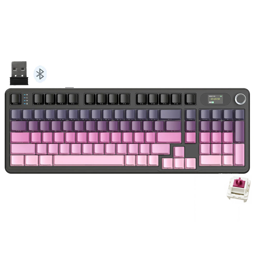 كيبورد أتاك شارك سلكي و لاسلكي بلوتوث ثلاثي الوضع قابل للشحن RGB جيمنج سويتش بلوبري إنجليزي وعربي X98PRO - اسود x بينك