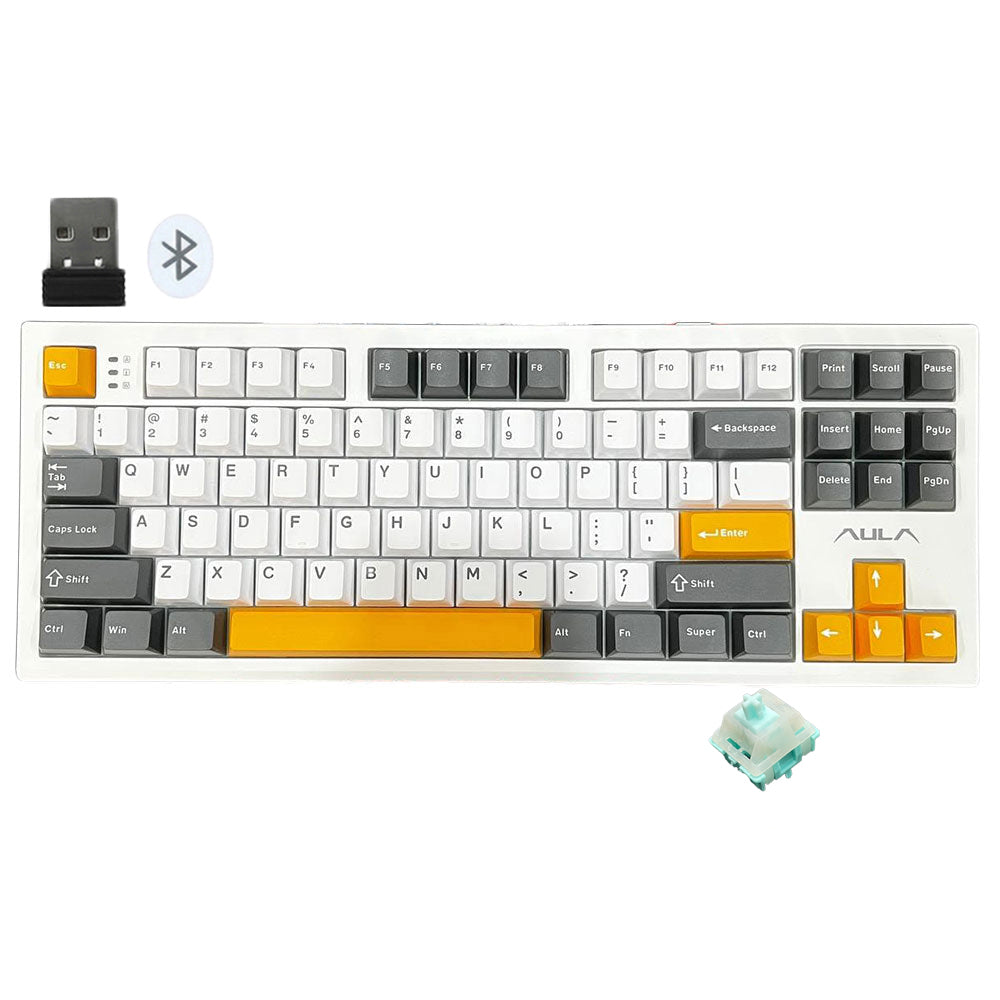 Aula S87 Triple-Mode Bluetooth Wireless & Wired Backlit Gaming Keyboard English & Arabic - White