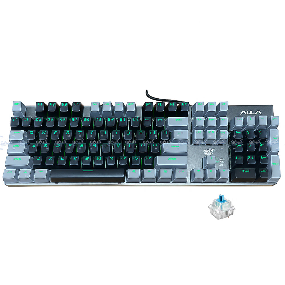 Aula Wind F2068 Pro Blue Switch Wired Rainbow Gaming Keyboard English - Black x Gray