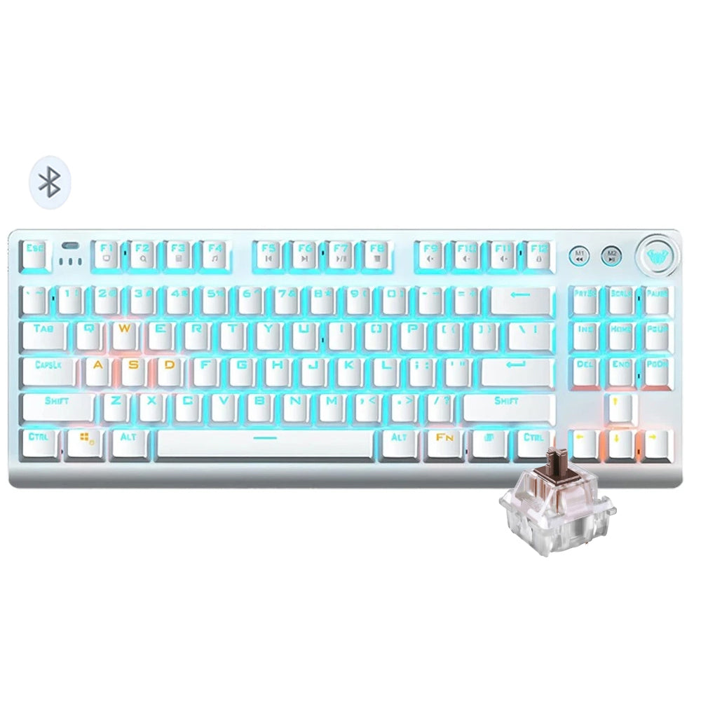 كيبورد اولا لاسلكي بلوتوث و سلكي جيمنج سويتش بني إنجليزى Wind F3001 - أبيض