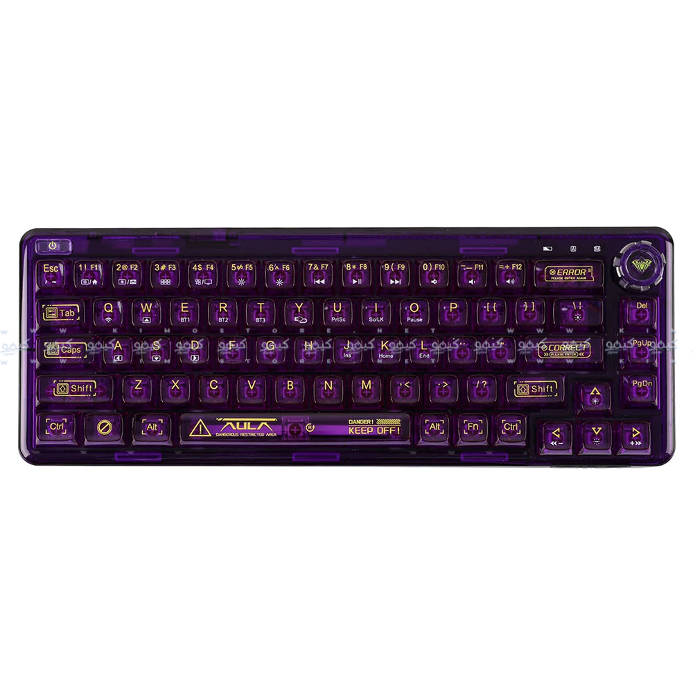 كيبورد اولا سلكي و لاسلكي بلوتوث سويتش RGB Ice Crystal جيمنج إنجليزي Wind F68 LEOBOG - بنفسجي شفاف