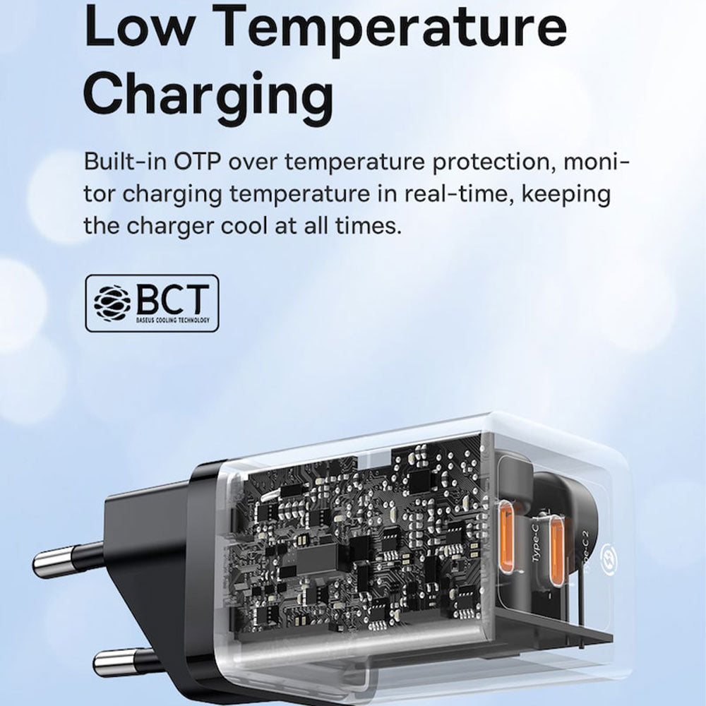 شاحن حائط باسيوس بمنفذين تايب سي بقوة شحن سريع CCGAN40CE-M