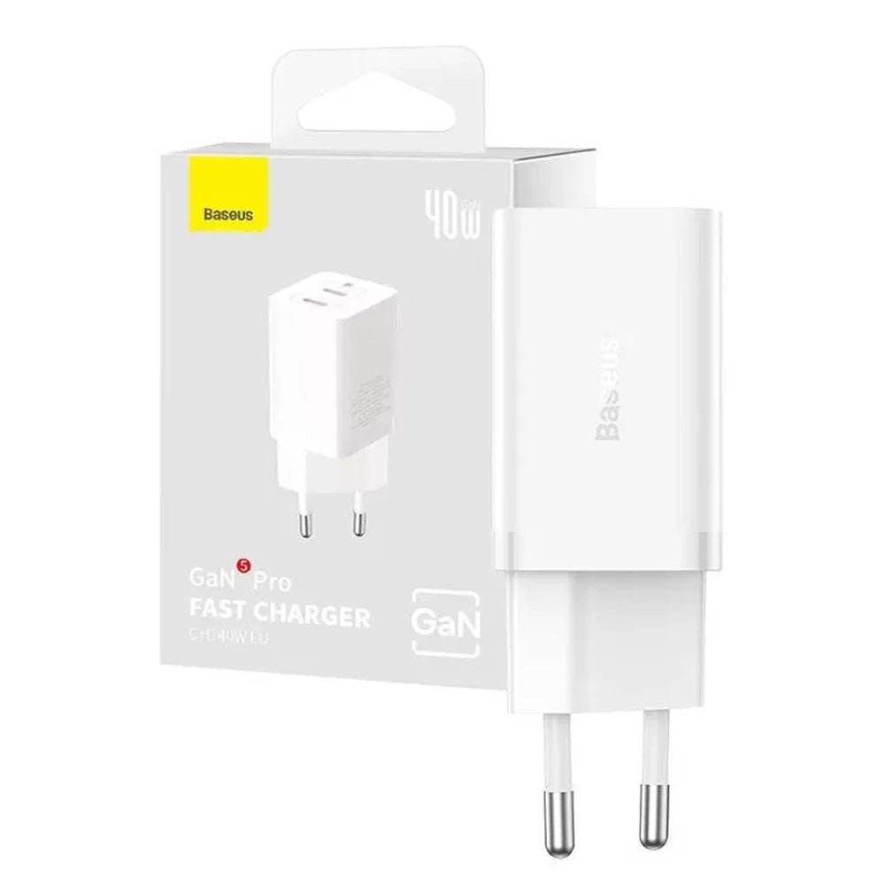 شاحن حائط باسيوس بمنفذين تايب سي بقوة 40 وات شحن سريع CCGAN40CE-M