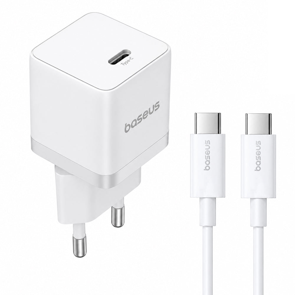 Baseus Palm CCZC20CE Mini Wall Charger PD Type-C + Type-C Cable 20W Fast Charging - White