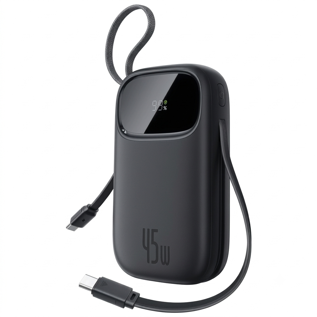 Baseus QPow 3 PPQD3-2040 Power Bank USB + Type-C 45W Fast Charging 20000mAh Built-in 2 Cables - Black