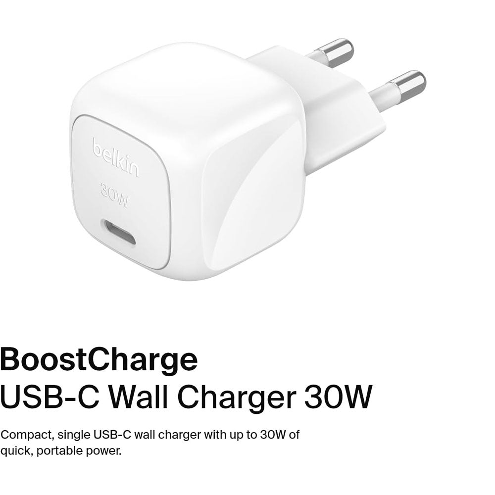 Belkin WCA008KQV2 Wall Charger Type-C + Type-C Cable 30W Fast Charging - White