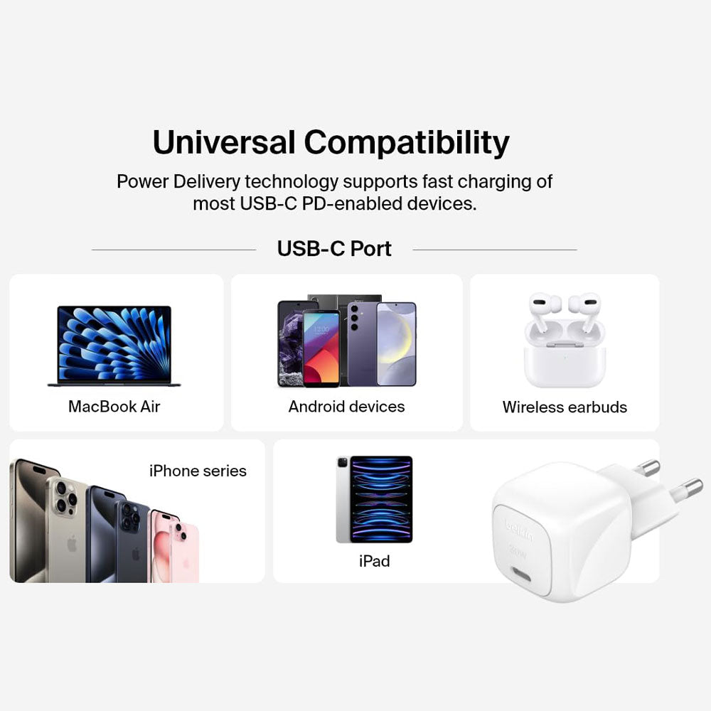 Belkin WCA008KQV2 Wall Charger Type-C + Type-C Cable 30W Fast Charging - White