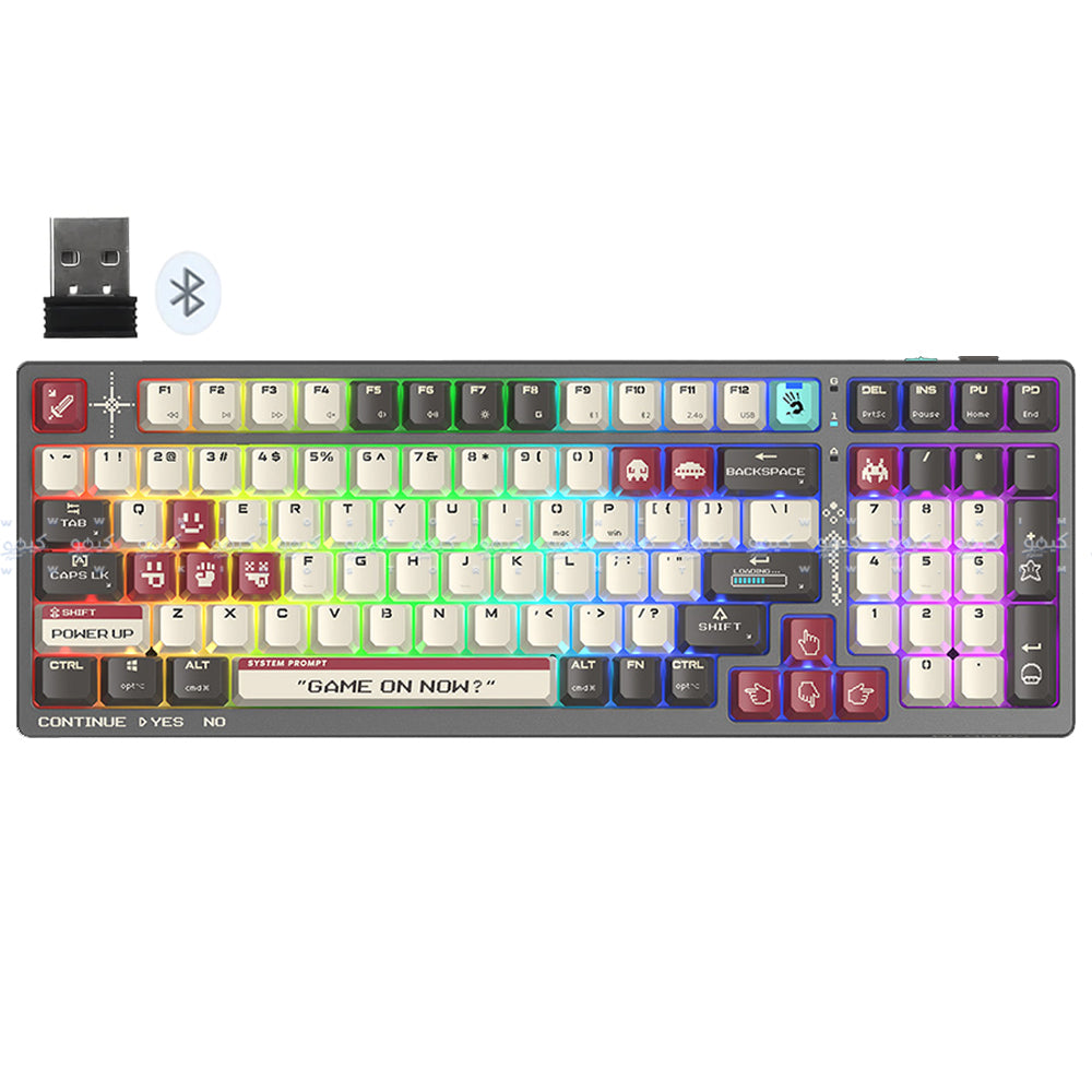 كيبورد بلودي سلكي و لاسلكي بلوتوث سويتش أحمر بلس RGB جيمنج إنجليزي وعربي WS98 - ناركا