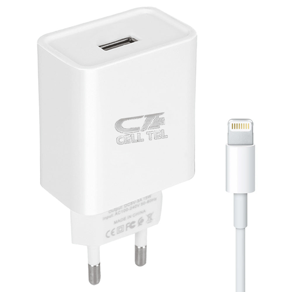 Cell Tel CT-15L Wall Charger Lightning Cable 2A Fast Charging