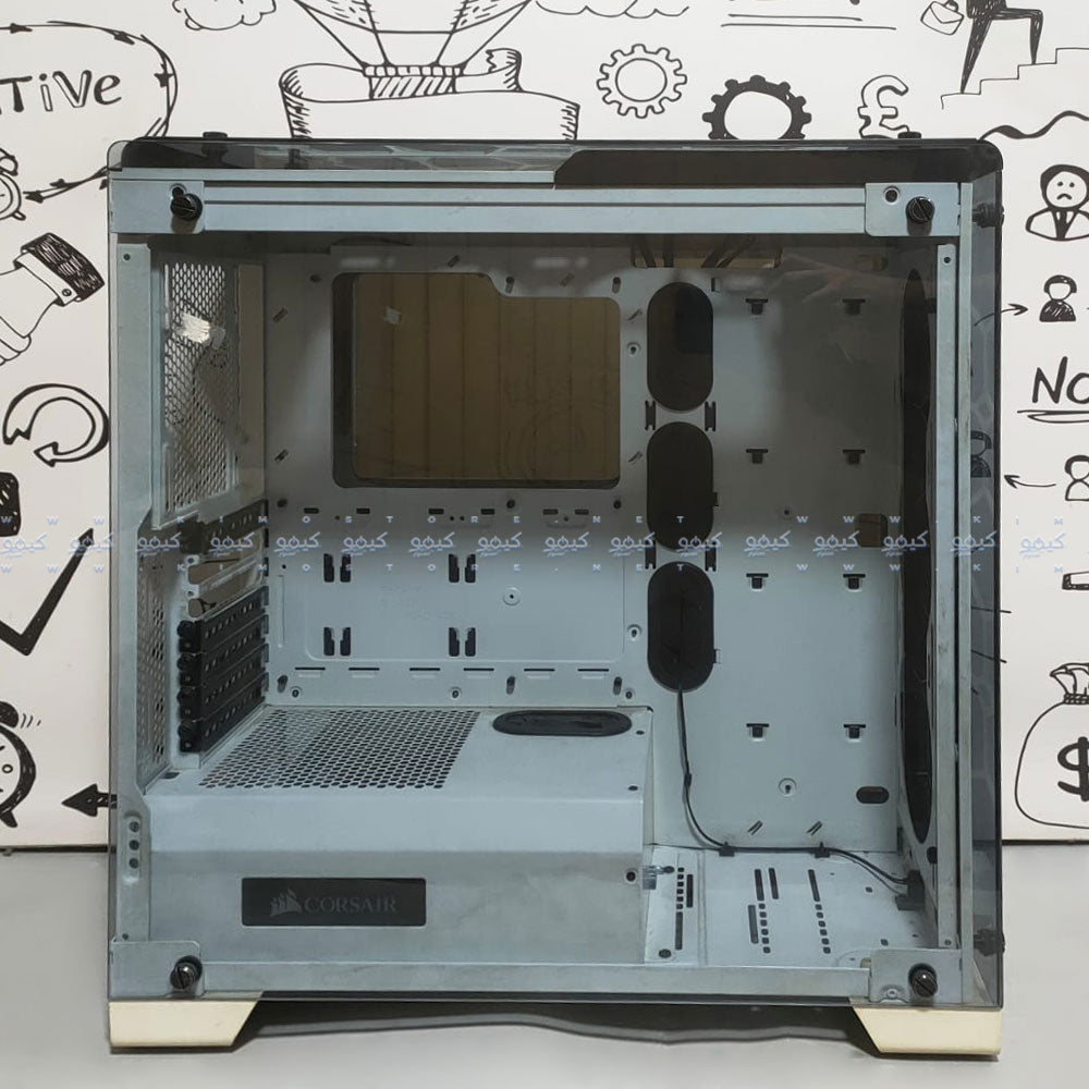 كيس ميد تاور كورسير RGB جيمنج Crystal 570X - ابيض (بدون مراوح) (استعمال)