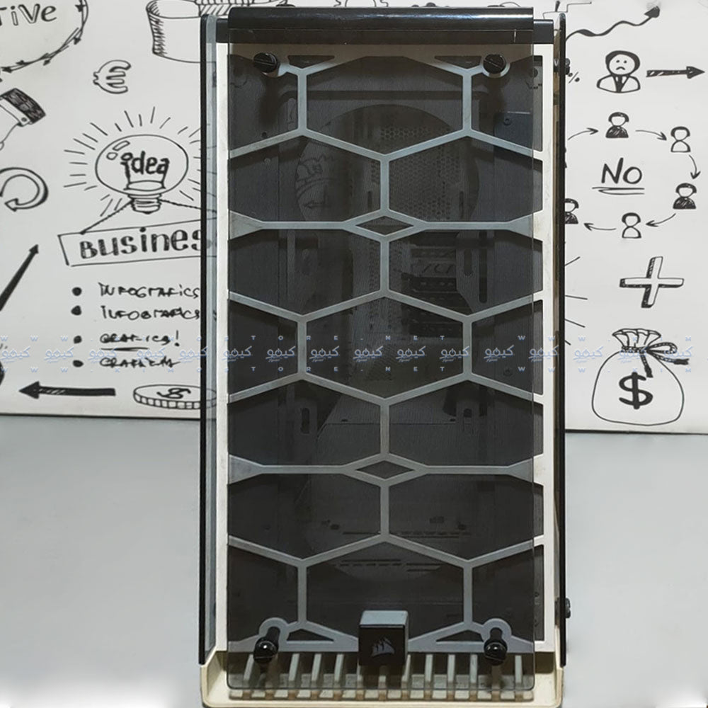 كيس ميد تاور كورسير RGB جيمنج Crystal 570X - ابيض (بدون مراوح) (استعمال)