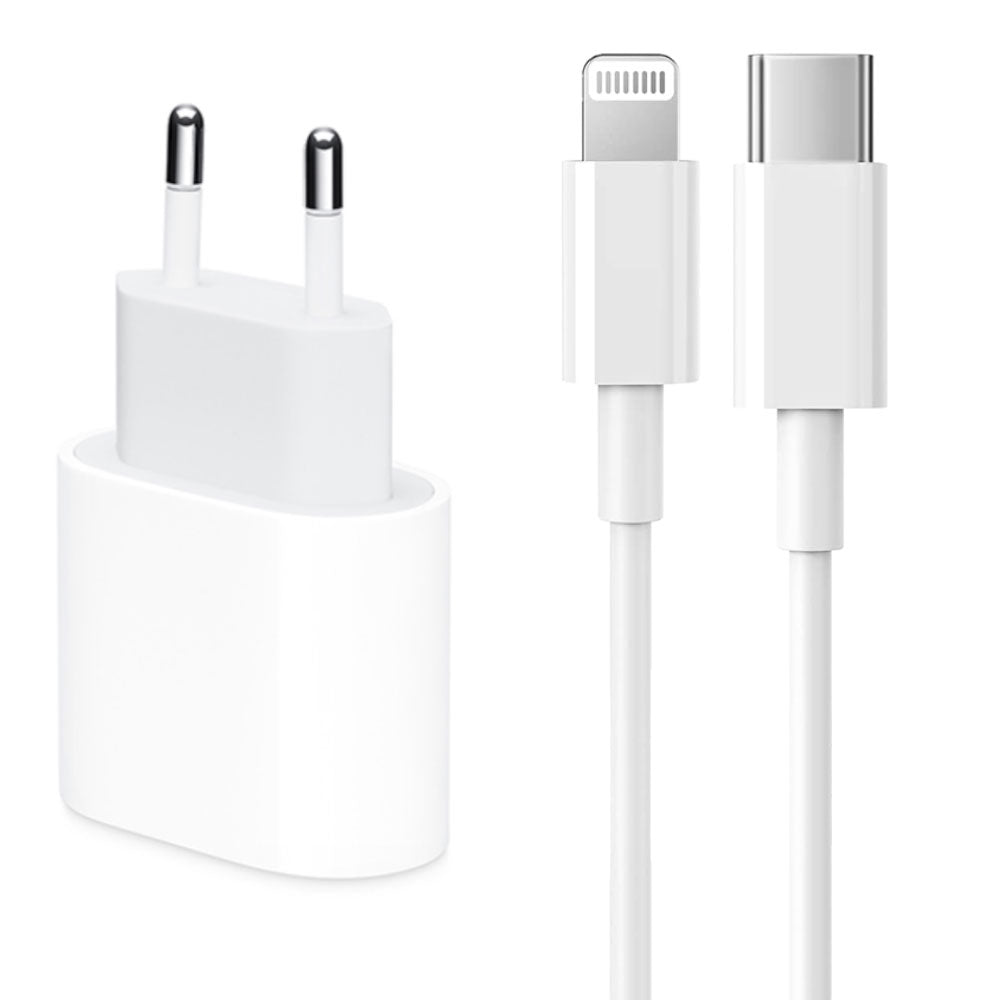 شاحن حائط كوجر بمنفذ تايب سي مع كابل تايب سي الي لايتنينج بقوة 20 وات شحن سريع H20 - ابيض